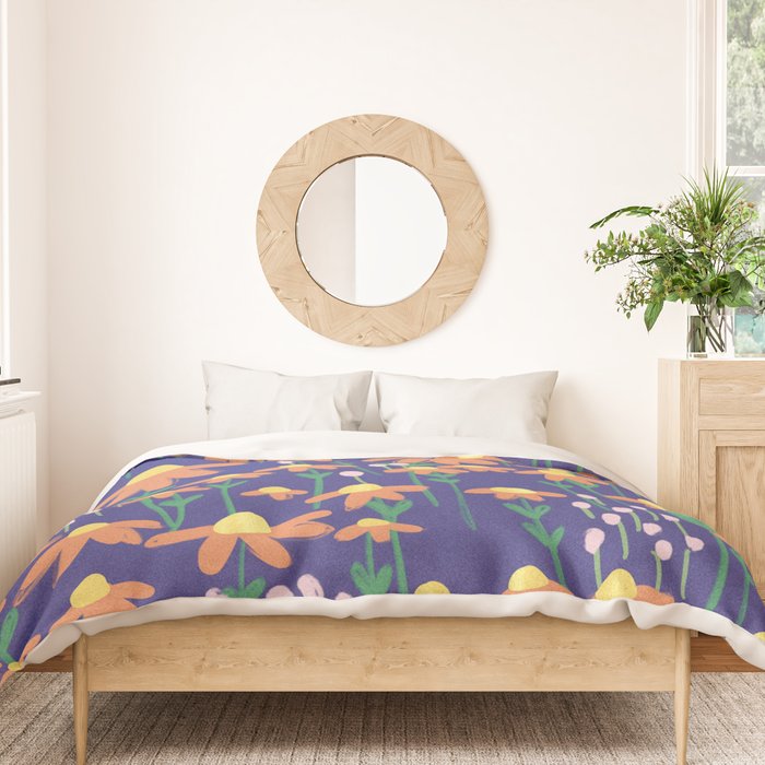 Orange Flowers on Indigo Duvet Cover Gallery Image 3