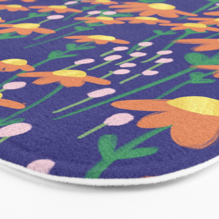 Orange Flowers on Indigo Bath Mat Gallery Image 3