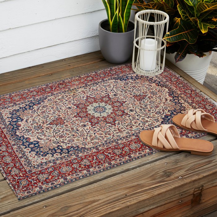 Esfahan Central Persian Antique Rug Print Outdoor Rug Gallery Image 2