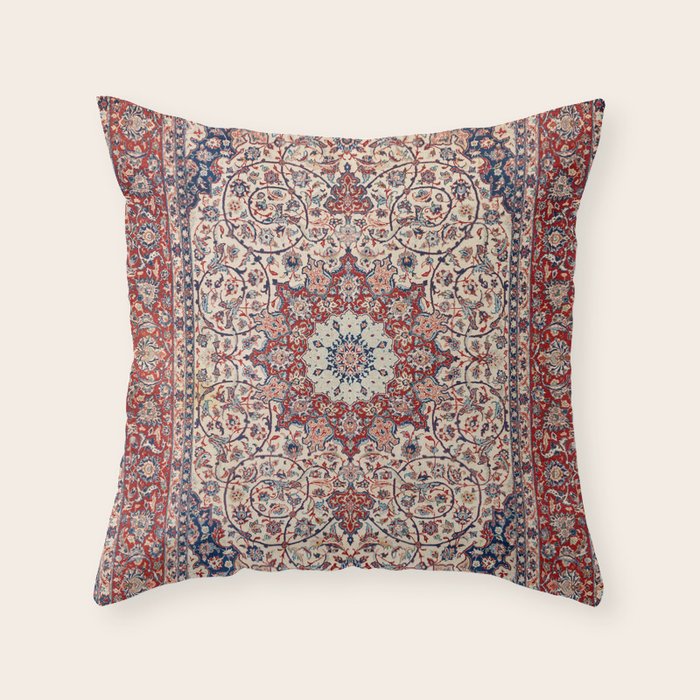 Esfahan Central Persian Antique Rug Print Throw Pillow Gallery Image 1