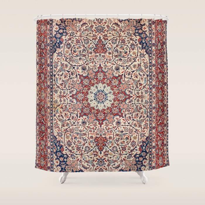 Esfahan Central Persian Antique Rug Print Shower Curtain Gallery Image 1