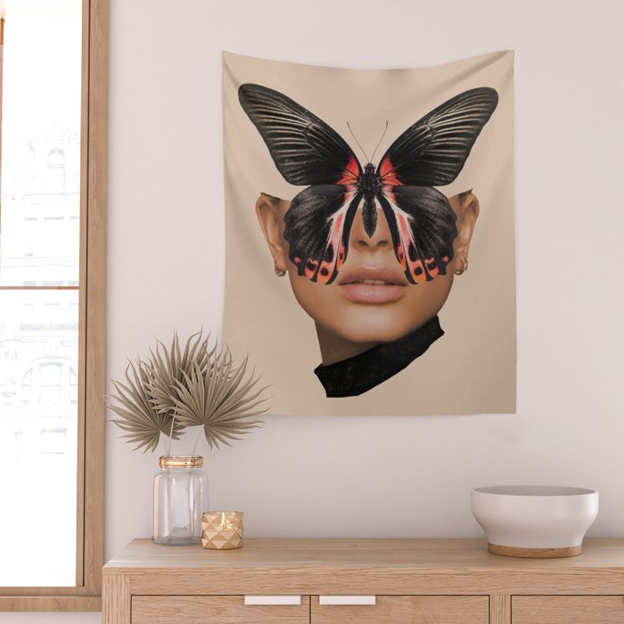 BLACK BUTTERFLY 3 Wall Tapestry Gallery Image 2