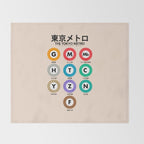 Tokyo subway map print. City metro alphabet poster, japan underground print, japanese city wall art. Throw Blanket Gallery Image 2