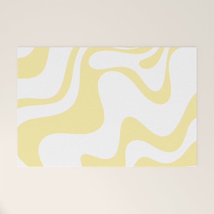 Retro Liquid Swirl Contemporary Abstract Butter Yellow and White Pattern 2 Welcome Mat Gallery Image 1