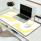 Retro Liquid Swirl Contemporary Abstract Butter Yellow and White Pattern 2 Desk Mat Gallery Image 2