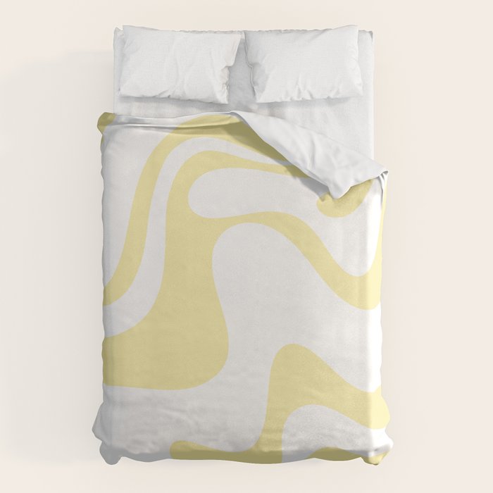 Retro Liquid Swirl Contemporary Abstract Butter Yellow and White Pattern 2 Duvet Cover Gallery Image 6