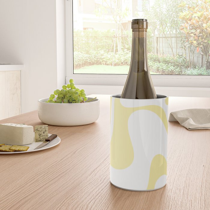 Retro Liquid Swirl Contemporary Abstract Butter Yellow and White Pattern 2 Wine Chiller Gallery Image 4