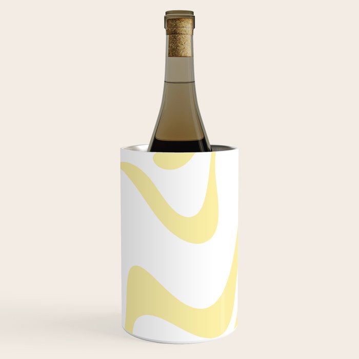 Retro Liquid Swirl Contemporary Abstract Butter Yellow and White Pattern 2 Wine Chiller Gallery Image 3