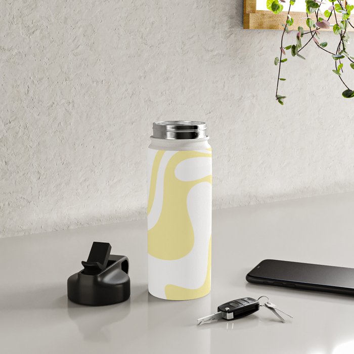 Retro Liquid Swirl Contemporary Abstract Butter Yellow and White Pattern 2 Water Bottle Gallery Image 4