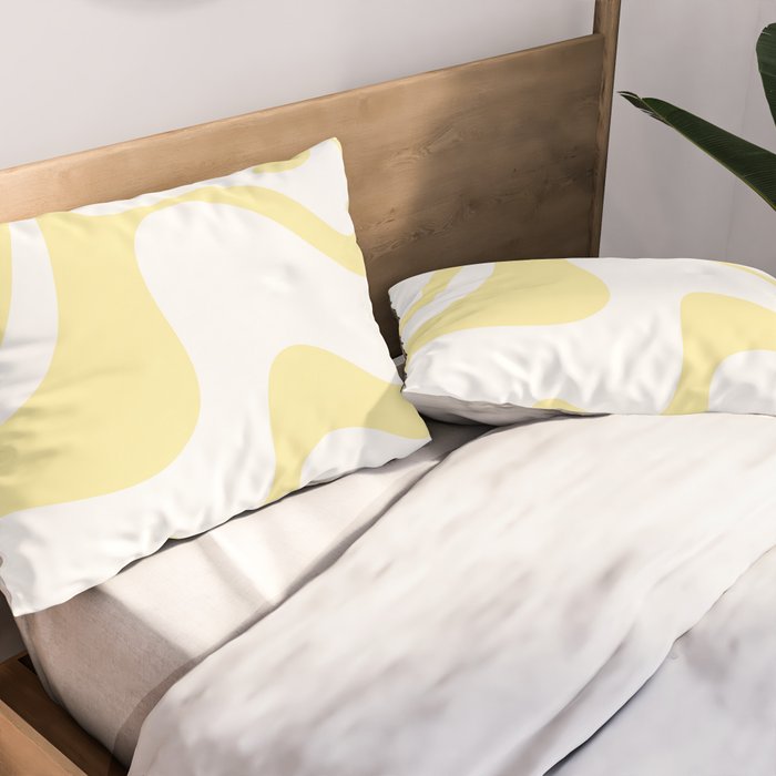 Retro Liquid Swirl Contemporary Abstract Butter Yellow and White Pattern 2 Pillow Sham Gallery Image 2