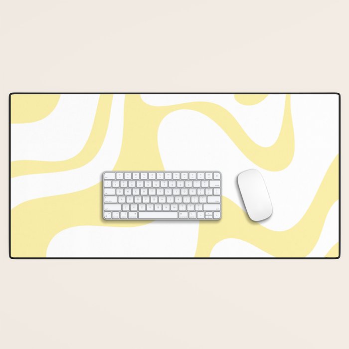 Retro Liquid Swirl Contemporary Abstract Butter Yellow and White Pattern 2 Desk Mat Gallery Image 1