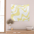 Retro Liquid Swirl Contemporary Abstract Butter Yellow and White Pattern 2 Wall Tapestry Gallery Image 2