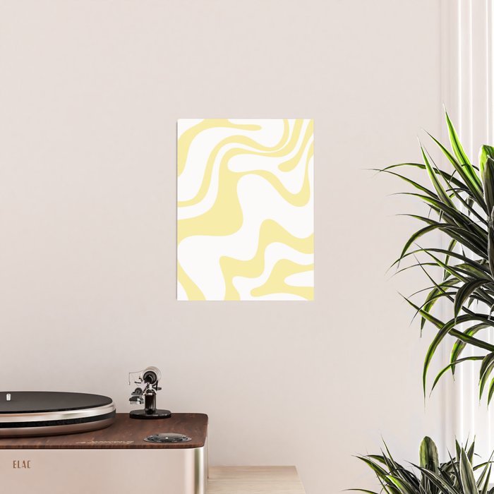 Retro Liquid Swirl Contemporary Abstract Butter Yellow and White Pattern 2 Poster Gallery Image 2