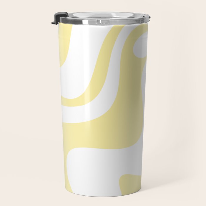 Retro Liquid Swirl Contemporary Abstract Butter Yellow and White Pattern 2 Travel Mug Gallery Image 3