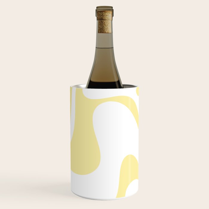 Retro Liquid Swirl Contemporary Abstract Butter Yellow and White Pattern 2 Wine Chiller Gallery Image 1