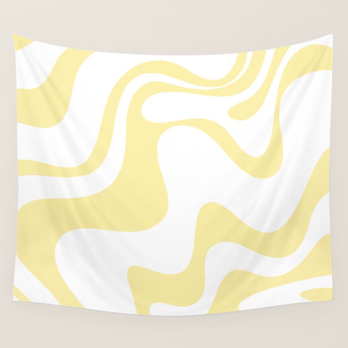 Retro Liquid Swirl Contemporary Abstract Butter Yellow and White Pattern 2 Wall Tapestry Gallery Image 4