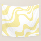 Retro Liquid Swirl Contemporary Abstract Butter Yellow and White Pattern 2 Wall Tapestry Gallery Image 4