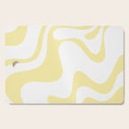 Retro Liquid Swirl Contemporary Abstract Butter Yellow and White Pattern 2 Cutting Board Gallery Image 1