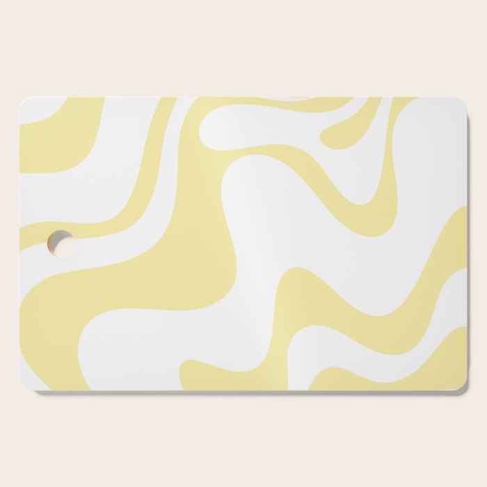 Retro Liquid Swirl Contemporary Abstract Butter Yellow and White Pattern 2 Cutting Board Gallery Image 1