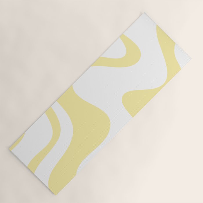 Retro Liquid Swirl Contemporary Abstract Butter Yellow and White Pattern 2 Yoga Mat Gallery Image 1