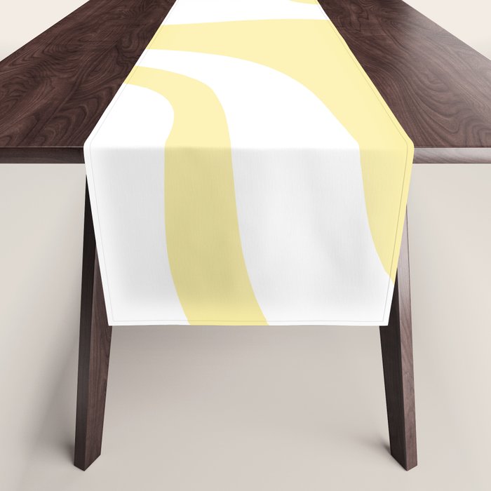 Retro Liquid Swirl Contemporary Abstract Butter Yellow and White Pattern 2 Table Runner Gallery Image 1