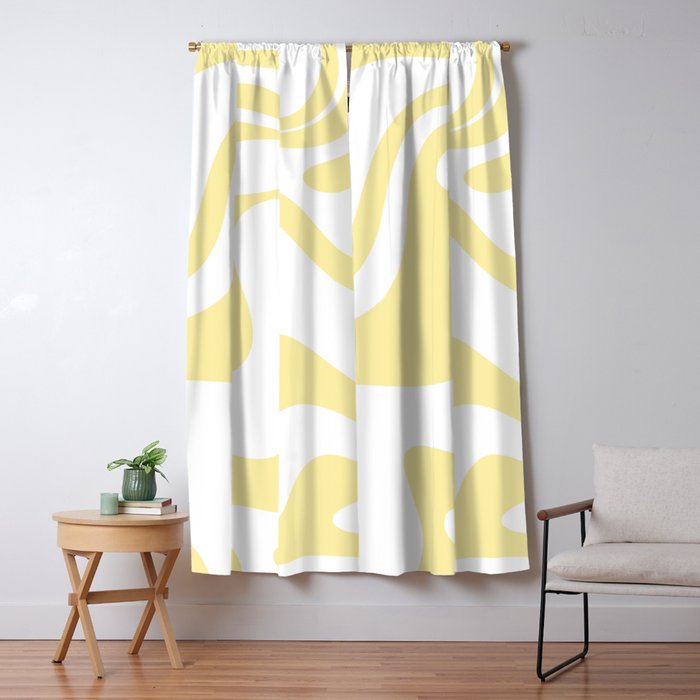 Retro Liquid Swirl Contemporary Abstract Butter Yellow and White Pattern 2 Window Curtain Gallery Image 1
