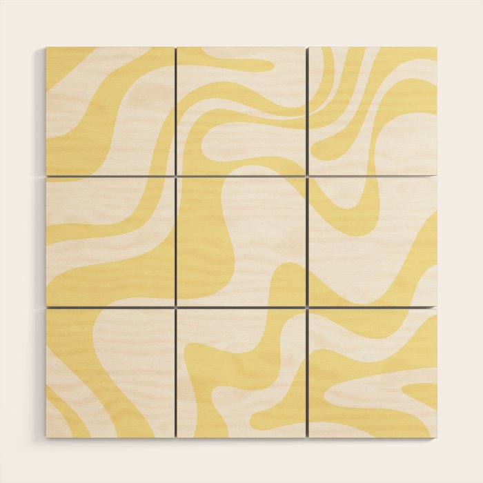 Retro Liquid Swirl Contemporary Abstract Butter Yellow and White Pattern 2 Wood Wall Art Gallery Image 1