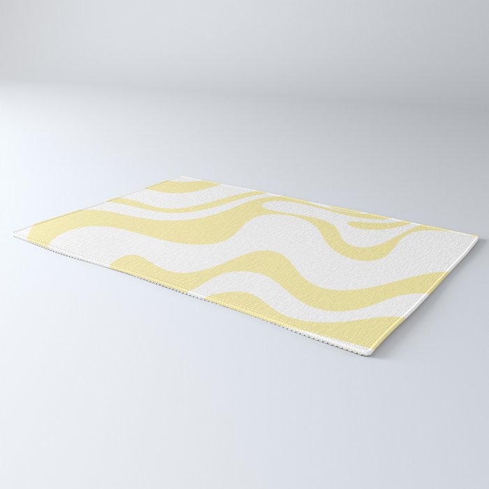 Retro Liquid Swirl Contemporary Abstract Butter Yellow and White Pattern 2 Rug Gallery Image 3