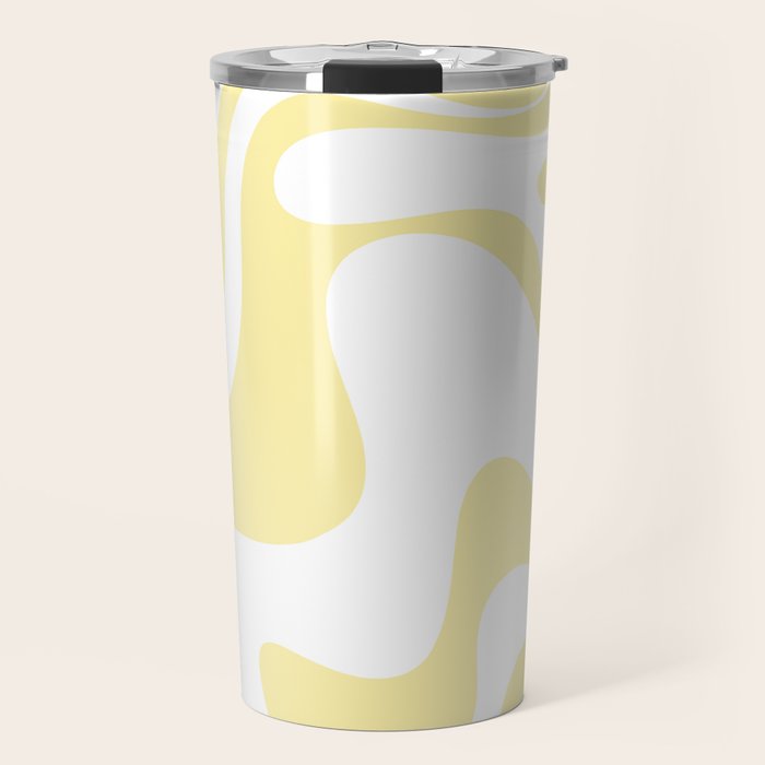 Retro Liquid Swirl Contemporary Abstract Butter Yellow and White Pattern 2 Travel Mug Gallery Image 1
