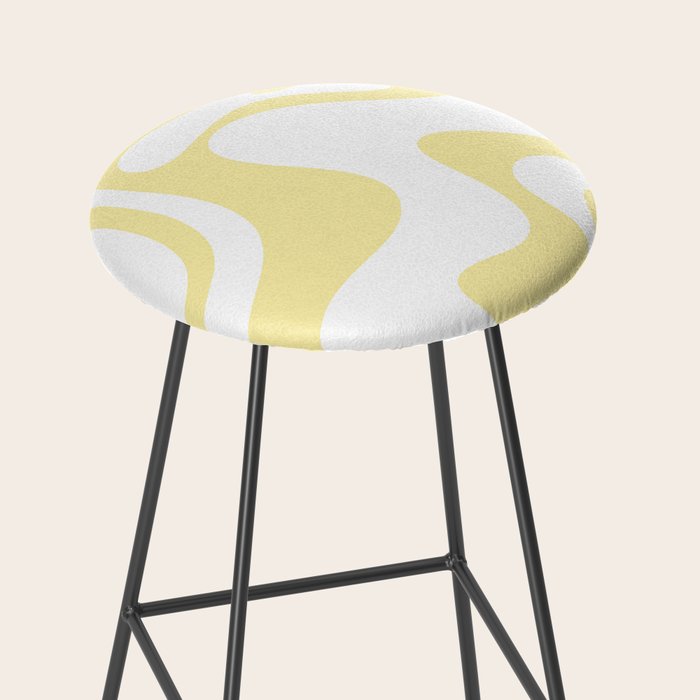 Retro Liquid Swirl Contemporary Abstract Butter Yellow and White Pattern 2 Stool Gallery Image 2
