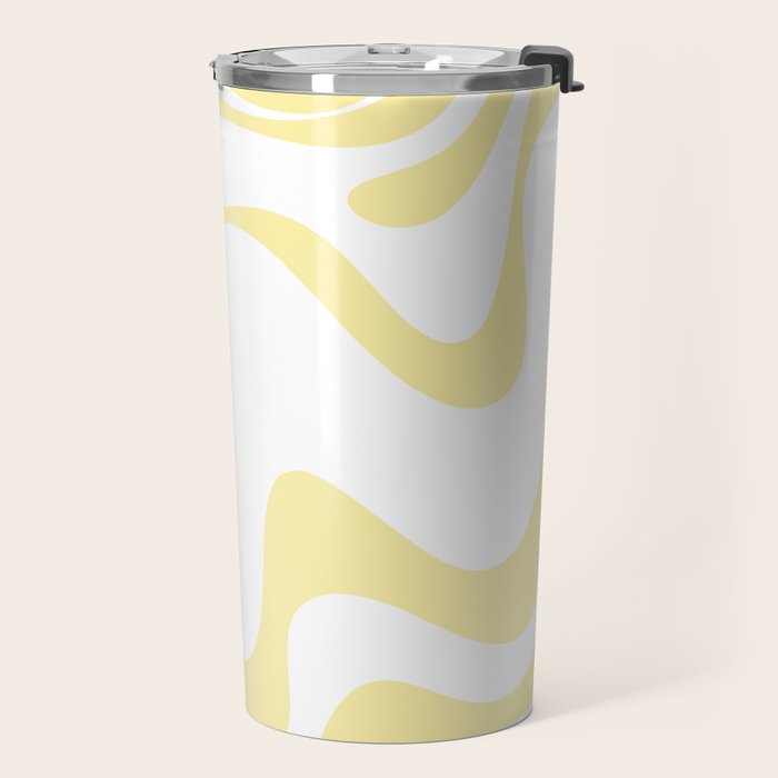 Retro Liquid Swirl Contemporary Abstract Butter Yellow and White Pattern 2 Travel Mug Gallery Image 2