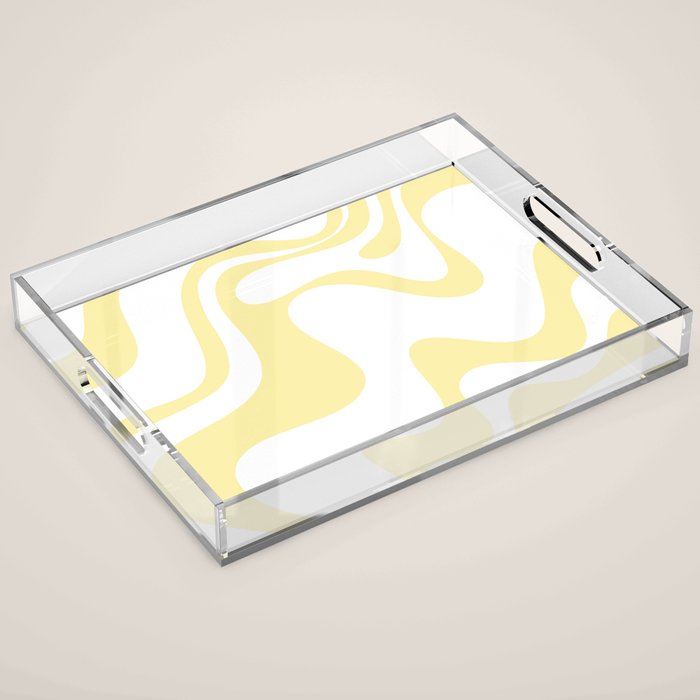 Retro Liquid Swirl Contemporary Abstract Butter Yellow and White Pattern 2 Acrylic Tray Gallery Image 1