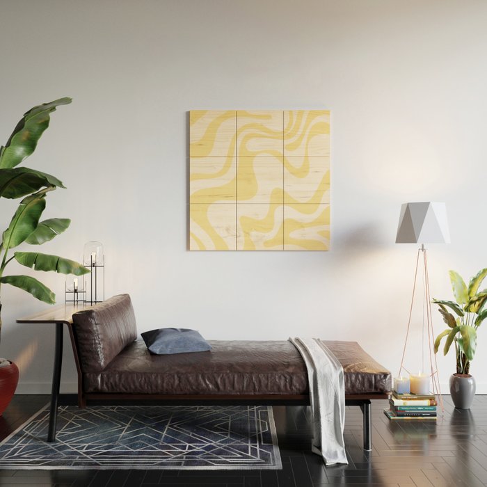 Retro Liquid Swirl Contemporary Abstract Butter Yellow and White Pattern 2 Wood Wall Art Gallery Image 2