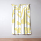 Retro Liquid Swirl Contemporary Abstract Butter Yellow and White Pattern 2 Window Curtain Gallery Image 3