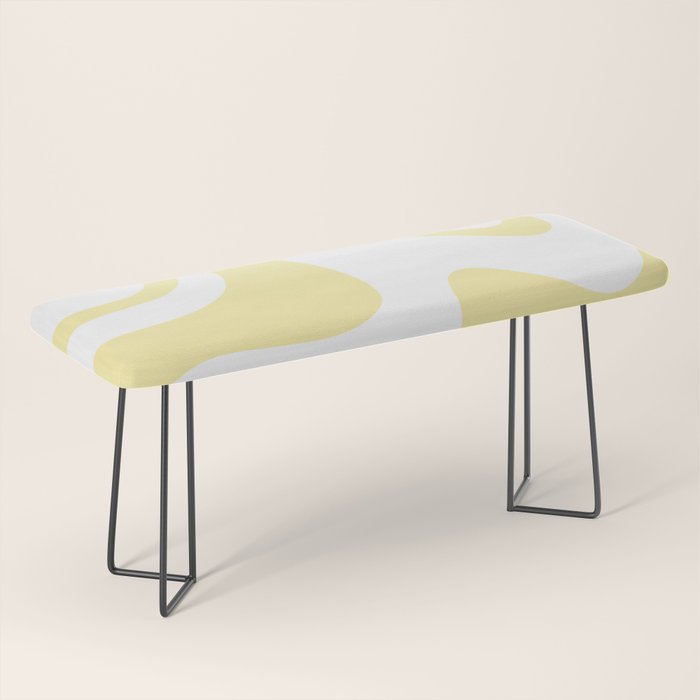 Retro Liquid Swirl Contemporary Abstract Butter Yellow and White Pattern 2 Bench Gallery Image 1