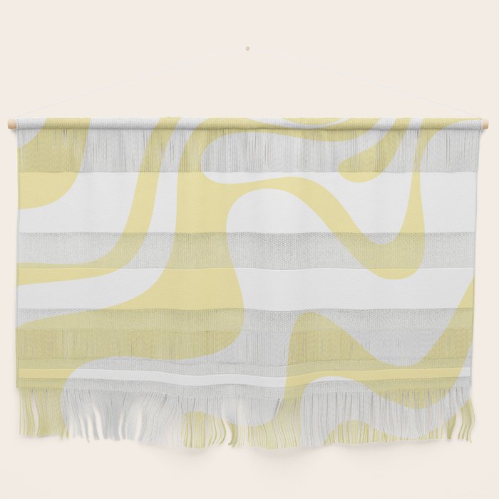 Retro Liquid Swirl Contemporary Abstract Butter Yellow and White Pattern 2 Wall Hanging Gallery Image 1