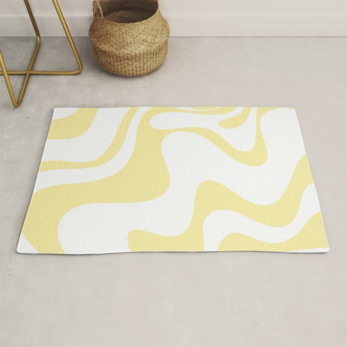 Retro Liquid Swirl Contemporary Abstract Butter Yellow and White Pattern 2 Rug Gallery Image 1