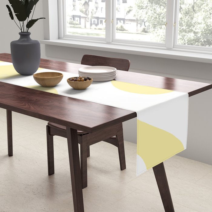 Retro Liquid Swirl Contemporary Abstract Butter Yellow and White Pattern 2 Table Runner Gallery Image 2