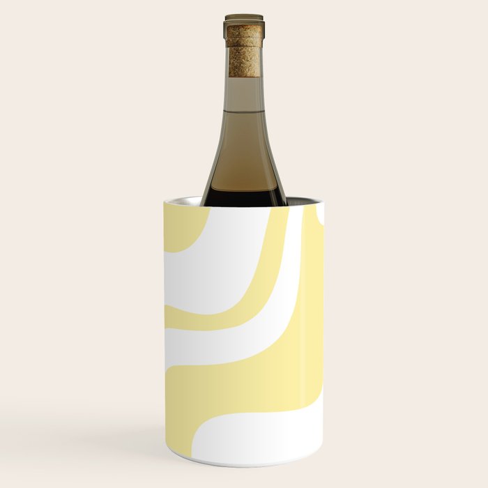 Retro Liquid Swirl Contemporary Abstract Butter Yellow and White Pattern 2 Wine Chiller Gallery Image 2