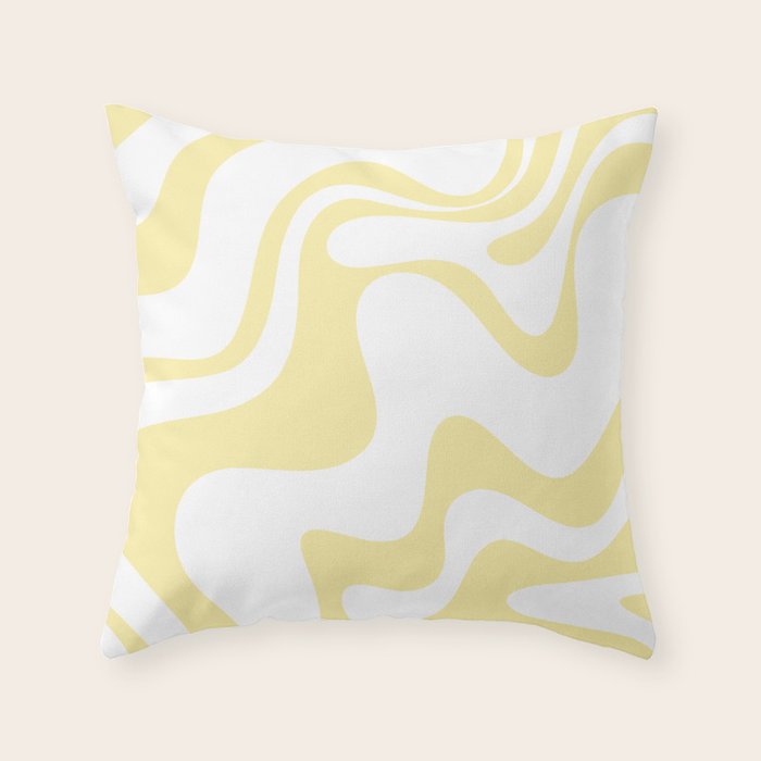 Retro Liquid Swirl Contemporary Abstract Butter Yellow and White Pattern 2 Throw Pillow Gallery Image 6