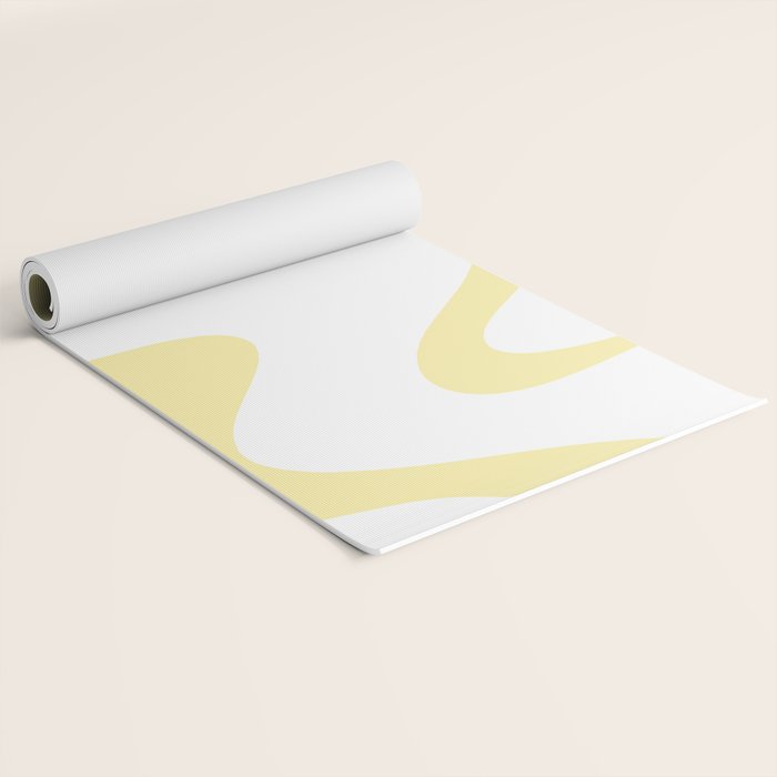 Retro Liquid Swirl Contemporary Abstract Butter Yellow and White Pattern 2 Yoga Mat Gallery Image 2