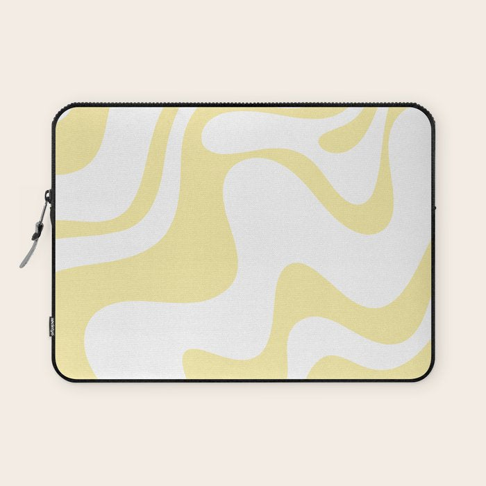Retro Liquid Swirl Contemporary Abstract Butter Yellow and White Pattern 2 Laptop Sleeve Gallery Image 1