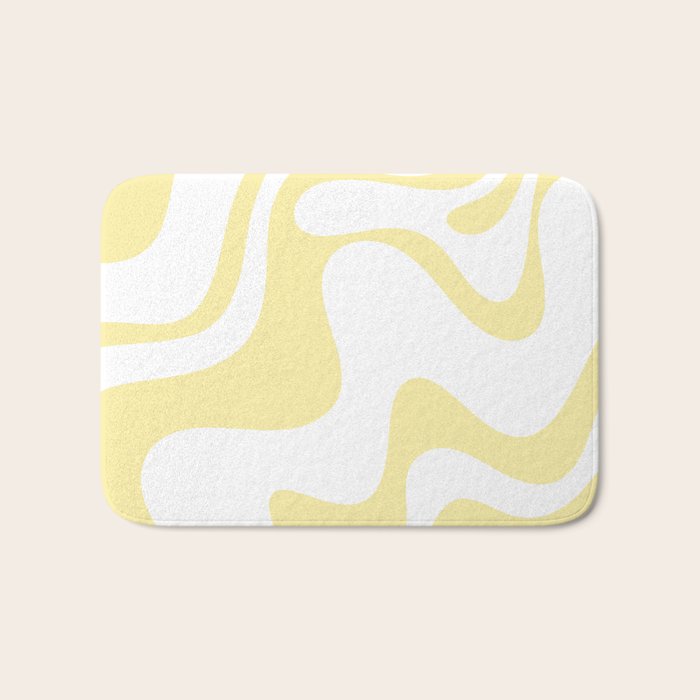 Retro Liquid Swirl Contemporary Abstract Butter Yellow and White Pattern 2 Bath Mat Gallery Image 1