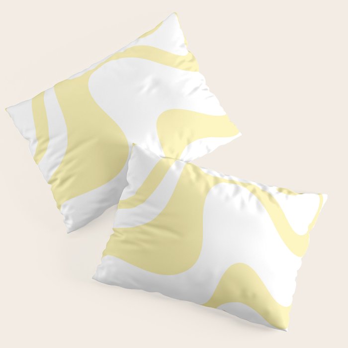 Retro Liquid Swirl Contemporary Abstract Butter Yellow and White Pattern 2 Pillow Sham Gallery Image 1