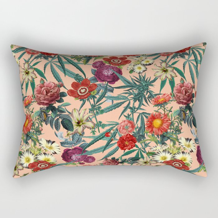 Marijuana and Floral Pattern Rectangular Pillow
