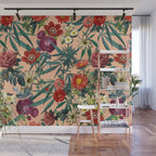 Marijuana and Floral Pattern Wall Mural Gallery Image 1