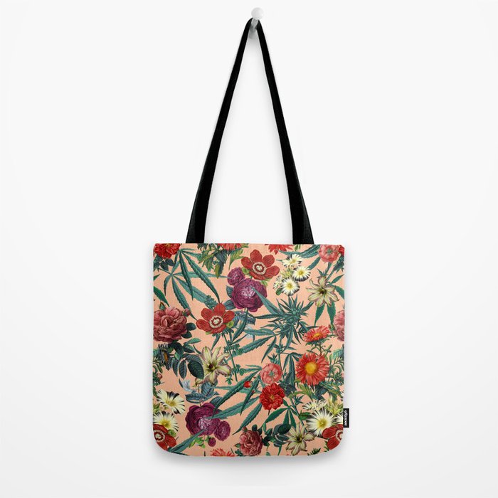 Marijuana and Floral Pattern Tote Bag Gallery Image 2