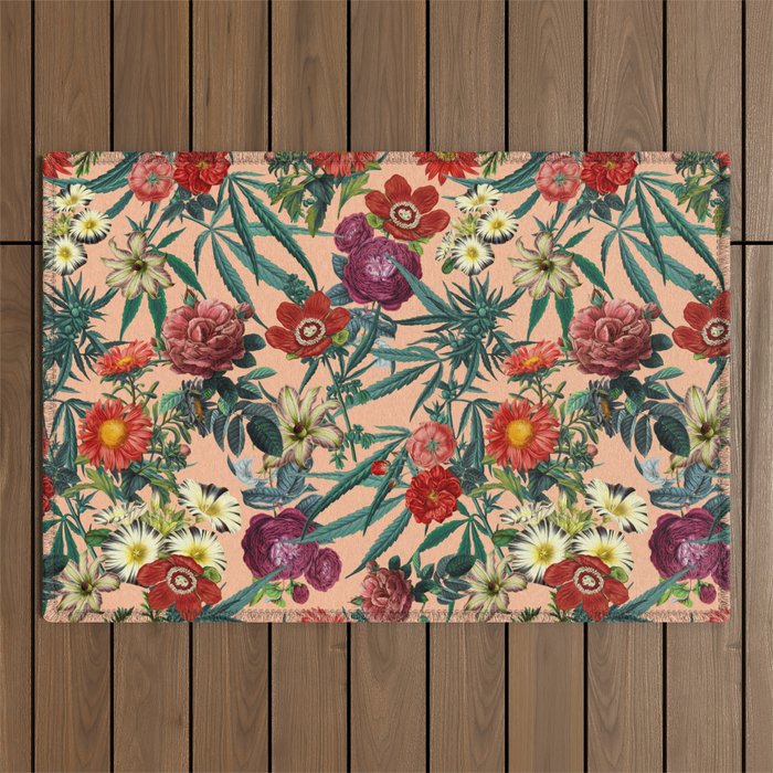 Marijuana and Floral Pattern Outdoor Rug Gallery Image 1