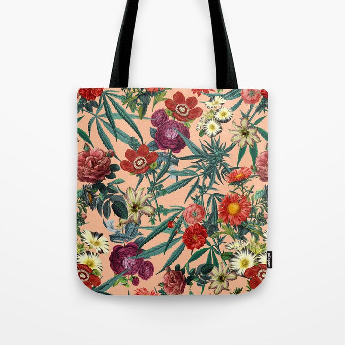 Marijuana and Floral Pattern Tote Bag Gallery Image 1