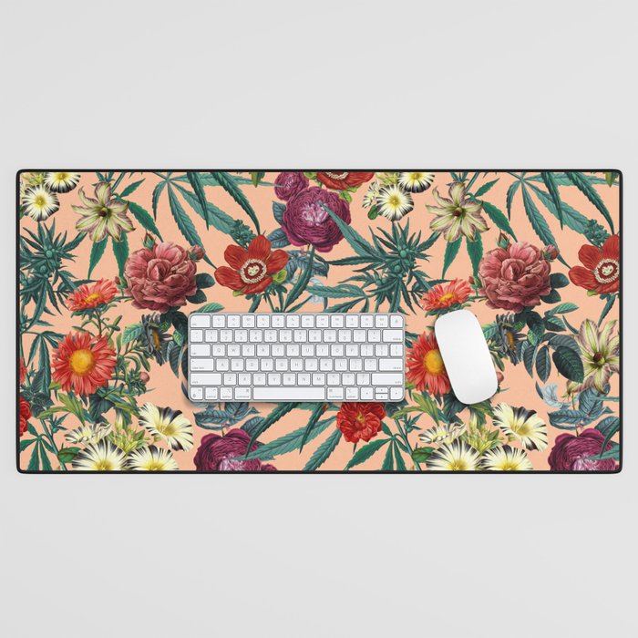 Marijuana and Floral Pattern Desk Mat Gallery Image 1